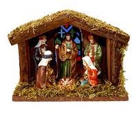 Home&Style 463303 Crèche de Noël 6 Personnages et 1 étable en Bois 20 x 15 cm avec éclairage dans Un Carton coloré