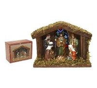 Home & Style 463303 Crèche de Noël 6 Personnages et 1 étable en Bois 20 x 15 cm avec éclairage dans Un Carton de Couleur