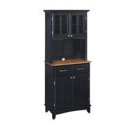 Home Styles Buffet de buffet noir avec dessus en bois de chêne cottage et clapier avec construction en bois dur, deux tiroirs, deux armoires, étagère réglable et clapier avec portes d'armoire et