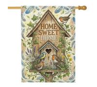 Home Sweet Birdhouse Drapeau de maison aquarelle 71,1 x 101,6 cm | Design de nichoir rustique, drapeau de cour, aquarelle de la nature, citation accueillante pour la maison