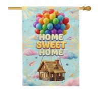 Home Sweet Drapeau de maison fantaisie avec boules flottantes 71 x 101 cm