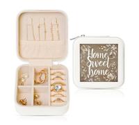 Home Sweet Home Étui à bijoux de voyage en cuir synthétique beige pour bagues, boucles d'oreilles, pendentifs, colliers pour filles et femmes
