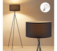 Home Sweet Home Lampadaire Trépied Noir 138 cm - Métal avec abat-jour blanc en tissu, ampoule LED E27 4W 2700K incluse, lampe moderne pour salon, chambre et bureau.