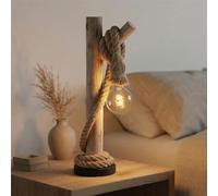 Home Sweet Home Lampe de table nautique en bois et corde, 60 cm - Style campagne et industriel vintage - Effet bois flotté - Bois d’eucalyptus et corde naturelle - Culot E27