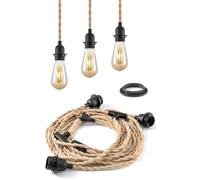 Home Sweet Home Lampe suspendue en corde de chanvre | 3xE27, 7,5M | Prise UE avec interrupteur | Lustre en corde textile vintage bricolage | Convient pour chambre à coucher, hall d'entrée