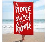 Home Sweet Home on Red - Serviette de plage en microfibre anti-sable - Grande serviette de douche multi-usages absorbante pour salle de bain et piscine - 130 x 80 cm