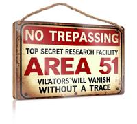 Home Sweet Home Panneau décoratif mural Zone 51 Panneau d'avertissement : Top Secret Research Facility Panneau en bois à suspendre Décoration de porche (15 x 28 cm)