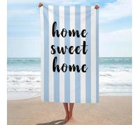 Home Sweet Home Serviette de plage en microfibre anti-sable à rayures bleu pastel Grande serviette de douche multi-usages absorbante pour salle de bain et piscine 130 x 80 cm