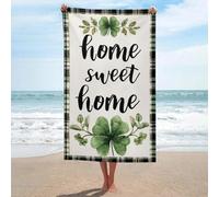 Home Sweet Home Serviette de plage en microfibre anti-sable avec trèfle vert Grande serviette de douche multi-usages absorbante pour salle de bain piscine 130 x 80 cm