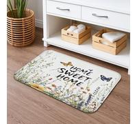 Home Sweet Home Tapis de bain à séchage rapide, absorbant, antidérapant, lavable pour salle de bain et toilettes, motif floral et papillon 40,6 x 61 cm