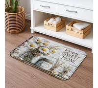 Home Sweet Home Tapis de bain à séchage rapide Motif chrysanthème rustique absorbant et antidérapant, décoration printanière en flanelle lavable 40,6 x 61 cm