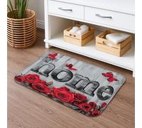 Home Sweet Home Tapis de bain à séchage rapide Motif roses rouges rustiques et papillons antidérapants et lavables pour salle de bains et toilettes 50,8 x 81,3 cm