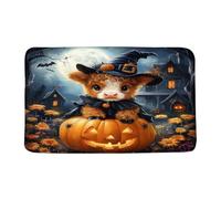 Home Tapis Halloween Highland Vache Horreur Citrouille Veau Hantée Arbre Mort Chauve-Souris Effrayant Tapis Entree Exterieur Absorbant Anti-Poussière Paillasson Décoratif D'Extérieur 40X60Cm