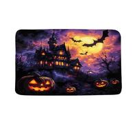 Home Tapis Halloween Violet Effrayant Nuit Pleine Lune Maison Hantée Effrayante Citrouille Arbre Mort Gothique Tapis Entree Exterieur Durable Anti-Poussière Paillasson pour Intérieur 40X60Cm
