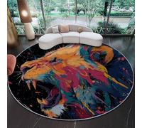 Home Tapis Rond Life Tapis de Jeu, 180 cm (Round) pour la Chambre, Convient aux Enfants Lions colorés Graffiti Sauvage Facile d'entretien, résistant Violet
