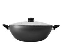 Home Theory Wok en aluminium antiadhésif de 32 cm/12,5 pouces avec couvercle - Grande poêle à wok antiadhésive pour cuisine asiatique et indienne, doubles poignées, poêle à frire profonde non toxique