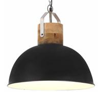 Home tools-Suspension industrielle ronde noire 42 cm E27 en bois massif de manguier