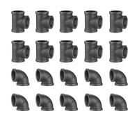 Home TZH Lot de 20 tees et coudes en fonte malléable industrielle de 1,9 cm pour décoration de tuyauterie vintage steampunk, meubles, étagères (50,8 cm, 1,9 cm)