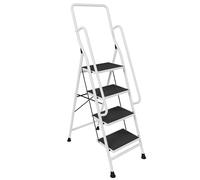 Home Vida 4 marches avec Rampe Pliable de sécurité antidérapant Mat Lave-Vaisselle très résistant, Métal, Blanc/Noir, H 159 x W 53 x D 81 Cm Approx