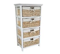 Home Vida Maize Meuble de rangement à 4 tiroirs pour salle de bains/chambre à coucher, bois, blanc