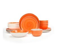 Home VSS Highland Service de table 16 pièces pour 4 personnes en grès de forme organique, résistant aux rayures, au micro-ondes et au lave-vaisselle, effet moucheté, fabriqué à la main (Orange)
