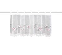 HOME WOHNIDEEN Caféhaus Elly, 100% Polyester, Semi-Transparent, Vigne Florale, 45 x 120 cm, Couleur : Rose-Vert, Dimensions : 45 x 120 cm, Nombre : 1
