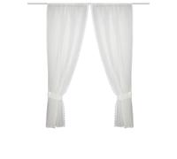 HOME WOHNIDEEN NISHAY Rideau de Rideau, Aspect Lin, 160 x 75 cm, Bordure en macramé, Couleur : Blanc, Dimensions : 160 x 75 cm, Nombre : 1