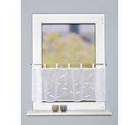 Home WOHNIDEEN Thayer - Café à Passants Semi-Transparent - Aspect Lin brodé - Socle inférieur de 5 cm - Couleur : Blanc - Dimensions : 45 x 120 cm - Nombre : 1