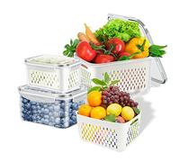 Home-X Lot de 3 boîtes de conservation alimentaire avec couvercles (0,85 l + 1,75 l + 3,3 l) hermétiques avec paniers de vidange, pour réfrigérateur, micro-ondes, légumes, fruits (gris)