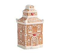 home&you - Boîte de rangement Gingerhousi en forme de maison en pain d'épices, décoration de Noël, en dolomite, pour biscuits, café, sucre, bonbons, 23.5x12x10.5cm - Marron