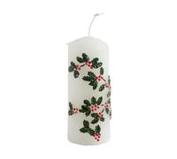 home&you - Bougie cylindrique Holly, décoration de Noël, en paraffine, motif houx, pour ambiance festive, durée de combustion 50h, 16x6.5x6.5cm - Blanc