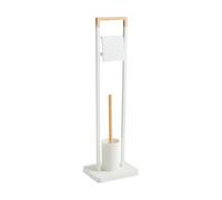 home&you - Ensemble de salle de bain Conti, porte-papier toilette et brosse WC, accessoires de nettoyage, support en fer et bois, 78x18x22.5 cm - Blanc