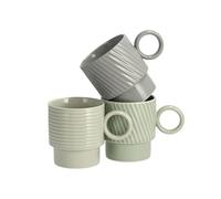 home&you - Ensemble de tasses Corell, 3 pièces, en porcelaine dure, 420 ml, compatible micro-ondes et lave-vaisselle, pour café et thé, design côtelé, 10x14x9.4cm - Vert