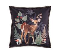 home&you - Housse de Coussin Décorative Wildes Deer, 45x45 cm, Imprimé Faon, Fougères, Champignons, Automne, Décoration Canapé, Lit, Salon, Polyester Doux, Fermeture Éclair - Bleu foncé