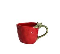 home&you - Mug Mansika, Grande Tasse à Café, Thé, Chocolat Chaud, Mug Original en Grès, Forme Fraise, Décoration Cuisine, Cadeau Amie, Compatible Micro-ondes et Lave-vaisselle - Rouge foncé