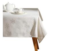 home&you - Nappe Preciosita 150x220 cm, Rectangulaire en Polyester, Jacquard, Décoration de de Tissu avec Motifs Flocons de Neige, Nappe Anti-Tache, Déco Noël, Serviette de Table - Blanc