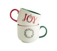 home&you - Tasse à Café Joylo Coffret 2 Cadeau de Noël, Mug, Tasses à Café, Thé, Chocolat Chaud, Grande Tasse 370 ml, New Bone China, Passe au Micro-ondes et Lave-Vaisselle - Multicolore
