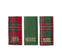 home&you - Torchons de Cuisine Coscaro, Lot de 3, Serviettes de Table, Noël Déco, Coton, Lavage Délicat 30°C, 45x65cm, Essuie-Tout, Chiffon, Lavette, Broderie Festive - Vert