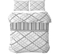 HOME ZEN HOUSEHOLD LINEN ensemble complet de draps avec drap de dessus, drap-housse et taies d'oreiller en tissu de flanelle anti-rhumatismes de polyester et coton (matrimoniale, géométrique gris)