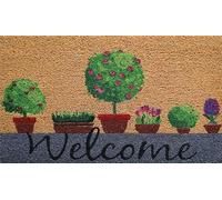HOME ZEN HOUSEHOLD LINEN Paillasson en coco avec impressions fantaisie, 40 x 70 cm, disponible en forme rectangulaire et demi-lune et échelle, base en PVC Art KERA (dessin 4, rectangulaire 40 x 70)