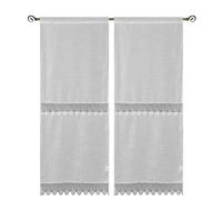 HOME ZEN HOUSEHOLD LINEN Paire de Rideaux à Panneau Art Lille en Tissu Blanc similaire Lin de Polyester avec Volant en Dentelle maccuivre Central et Finale, avec Passant Unique adapté MIS 60 x 240 cm