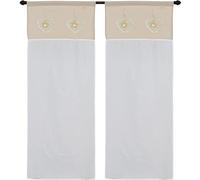 HOME ZEN HOUSEHOLD LINEN Paire de rideaux en verre de cuisine art orleans shabby tissu effet lin soie en polyester avec cantonnière écossaise et trois cœurs appliqués (60 x 150 cm, fleur beige)