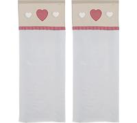 HOME ZEN HOUSEHOLD LINEN Paire de rideaux en verre de cuisine art orleans shabby tissu effet lin soie en polyester avec cantonnière écossaise et trois cœurs appliqués 60x240cm dis boucle rouge
