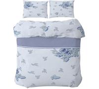 HOME ZEN HOUSEHOLD LINEN Parure de lit avec drap housse et taies d'oreiller en tissu de flanelle anti-rhumatisme de polyester et coton (lit double, fleur bleue)
