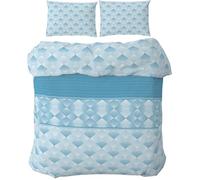 HOME ZEN HOUSEHOLD LINEN Parure de lit sur drap housse et taies d'oreiller en flanelle anti-rhumatisme de polyester et coton (simple, losange bleu)
