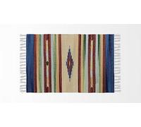 HOME ZEN HOUSEHOLD LINEN Tapis de bain cuisine chambre en coton art.kilim avec franges lavable en machine à motifs ethniques colorés (100 x 150 cm, motif 1 - losange orange)