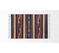 HOME ZEN HOUSEHOLD LINEN Tapis de bain cuisine chambre en coton art.kilim avec franges lavable en machine à motifs ethniques colorés (55x240 vm, dessin 5- fleurs)