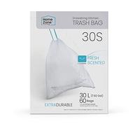 Home Zone Living Lot de 60 sacs poubelle de cuisine de 28 litres avec poignées à cordon de serrage, design personnalisé pour poubelles de cuisine standard de 30 litres, code 30S