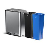Home Zone Living Poubelle de cuisine de 15,8 gallons avec deux doublures amovibles pour le recyclage et la poubelle, construction en acier inoxydable avec couvercle à fermeture douce et lente, argent