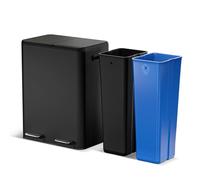 Home Zone Living Poubelle de cuisine de 60 litres avec double doublures amovibles pour le recyclage et la poubelle, construction en acier inoxydable avec couvercle à fermeture douce et lente, noir